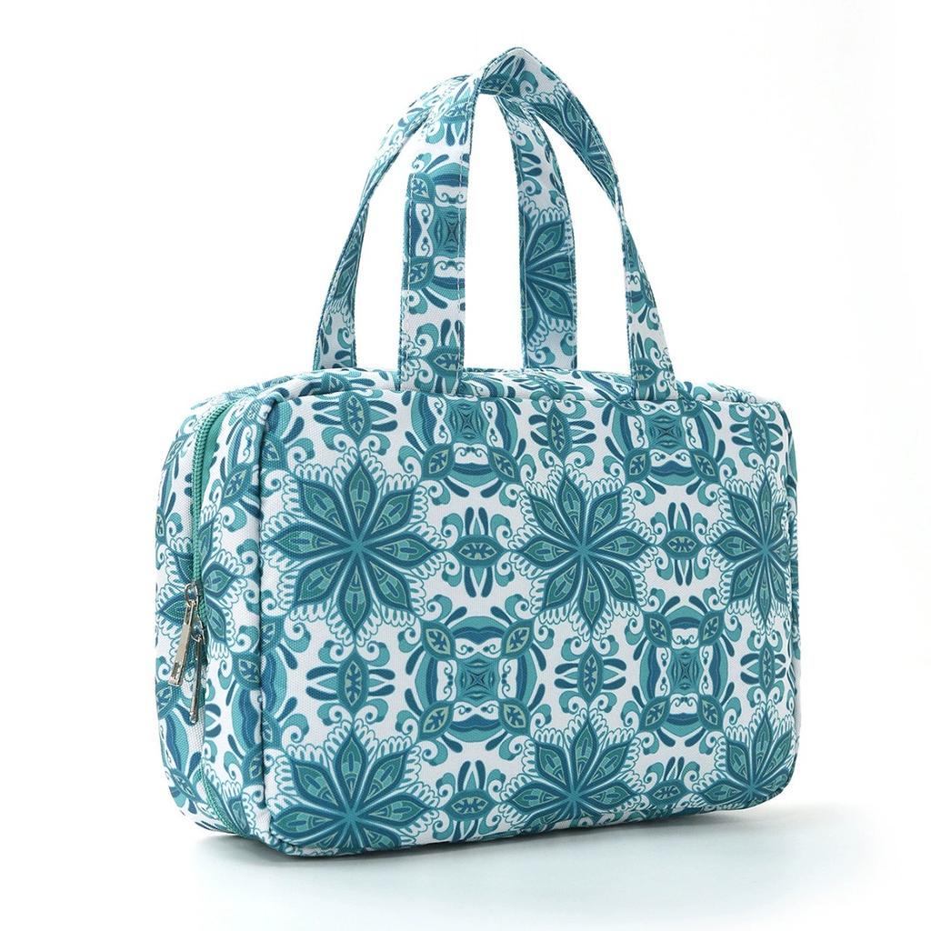 1Pc New Flower Patterned Four Fold Toiletry Bag with Hooks,Portable Travel and Wash Area Storage,Dry-wet Separation