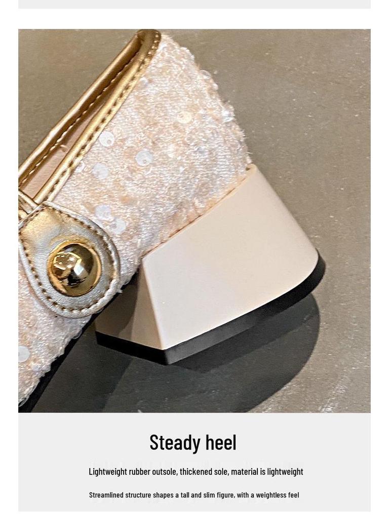 2024 Mary Jane Szpilki w stylu francuskim z cekinami: Szykowne Wiosenne Wieczorowe Skórzane Buty