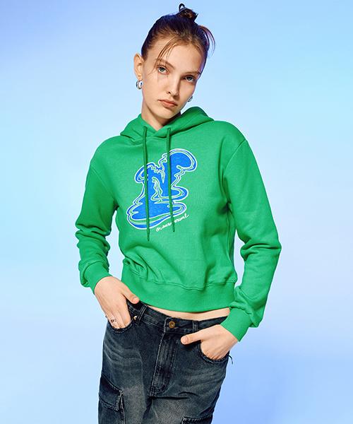 Uncover Melting Logo Crop Hoodie-Green Free