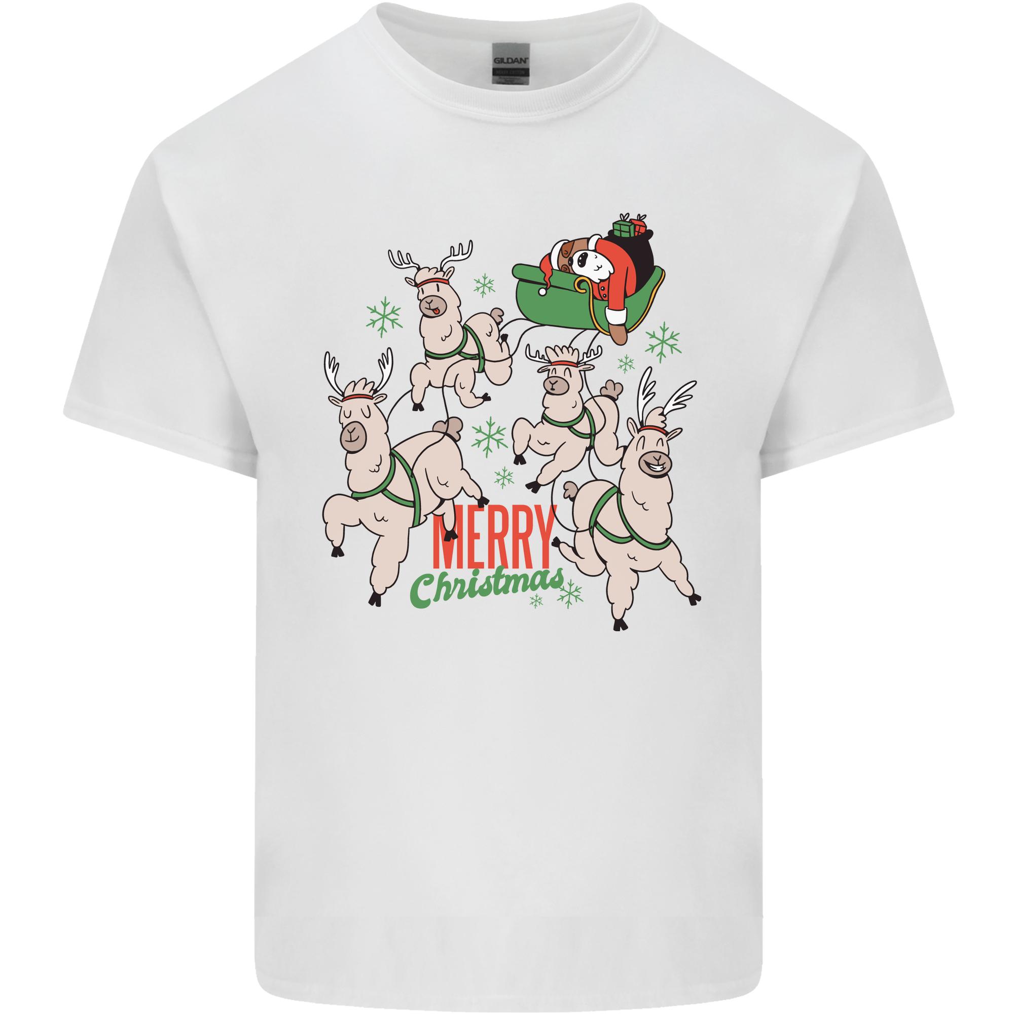 Santa Llama Sleigh Funny Christmas Xmas Unisexs Light Cotton TShirt S