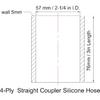 2.25In ID Straight Silicone Hose Coupler With Stainless Steel Hose Clamps, 2-1/4 In Silicone Coupler High Temp 4-Ply Reinforced 3In Length
