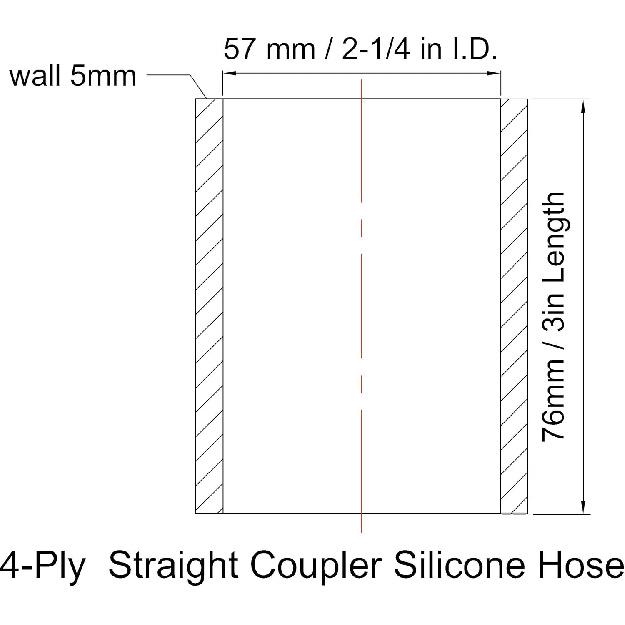 2.25In ID Straight Silicone Hose Coupler With Stainless Steel Hose Clamps, 2-1/4 In Silicone Coupler High Temp 4-Ply Reinforced 3In Length