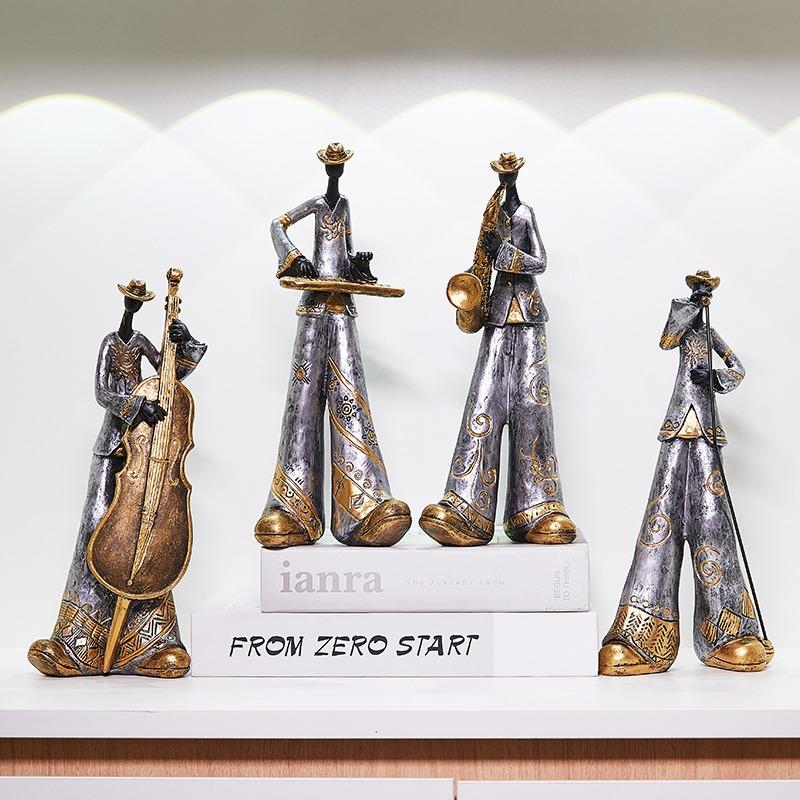 Vintage Music Saxophone Bookcase Ornament Band Character Miniature Figurine Craft Home Decor Accessory