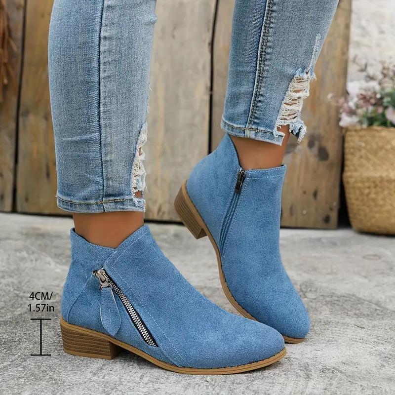 Women'S Fashionable Ankle Boots - Pointed Toe, Mid-Heel, Zipper Closure, All-Season Comfort, Fabric Upper/Insole/Shoe Pad, Non-Slip TPR Sole