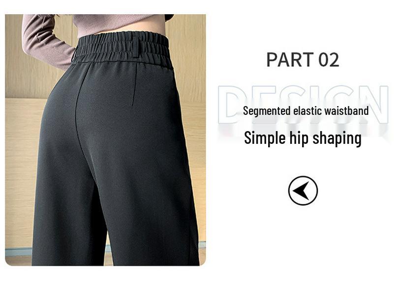 Pantaloni negri cu talie înaltă și picior larg pentru femei 2025: Subțiere, Drapat, Casual, Stil de primăvară/toamnă