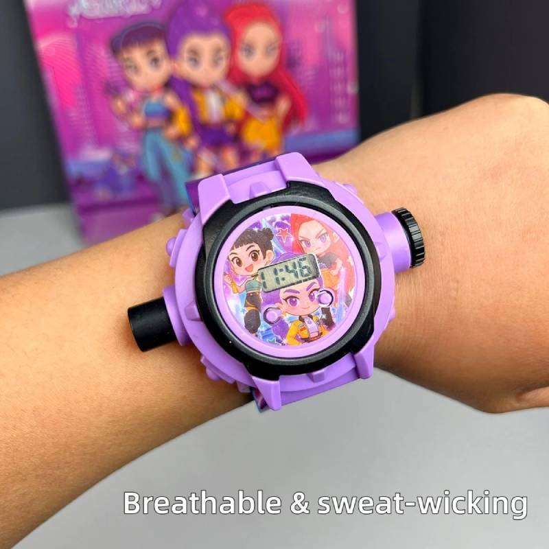 Kpop Demon Hunters Childrens Cartoon Electronic Watch With Projection And 24 Images For Learning And Play