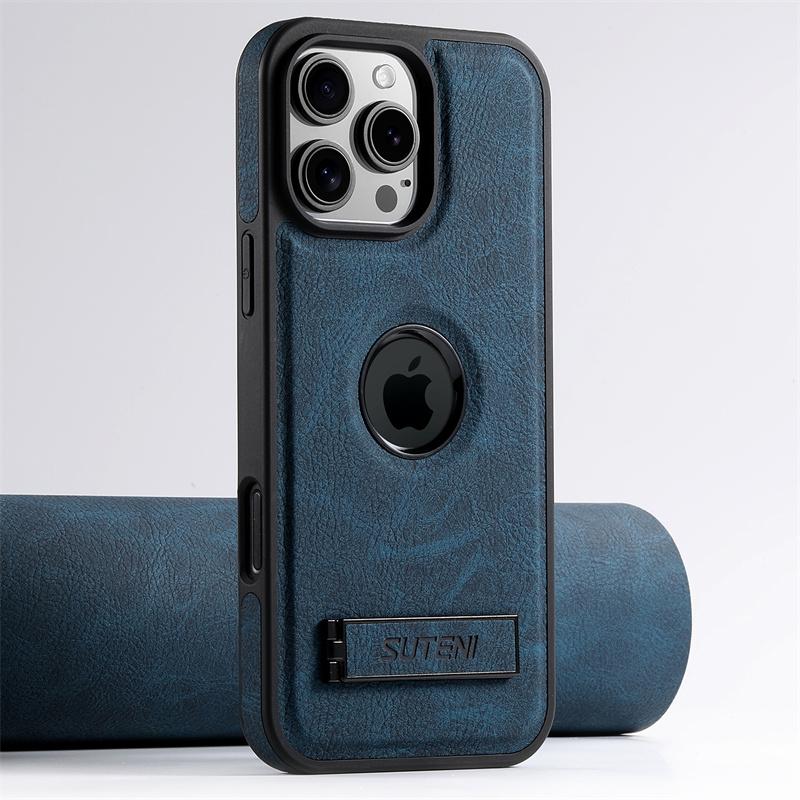 Luxury Magsafe PU Leather Phone Case For iPhone 12 13 14 15 16 Pro Max Plus 15Plus With Wireless Charging Stand Back Cover
