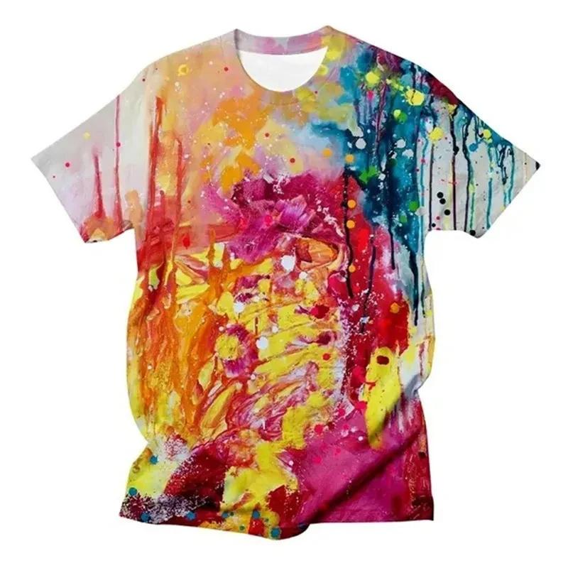 3D Printed Splash-Ink Graffiti T-Shirts Colorful Pattern T-Shirts Summer Harajuku Casual Personality Round Neck Men's T-shirts