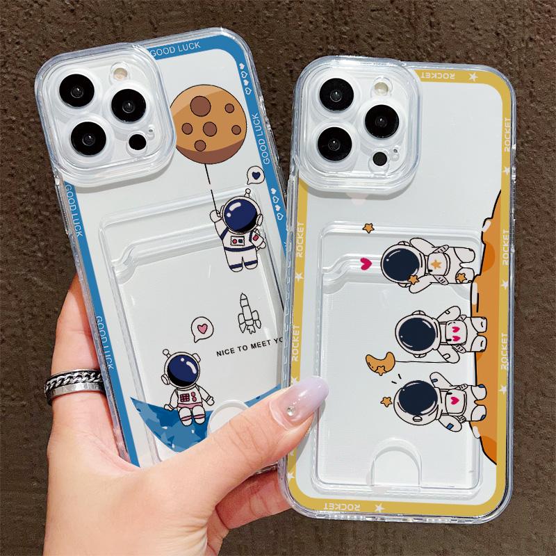 Card Slot Holder Silicone Wallet Pocket Case For Samsung S23 S24 S25 Plus iPhone 17 Air 16 14 Pro Max Oppo Reno 10 11 12 Pro Cover Clear Phone Bumper