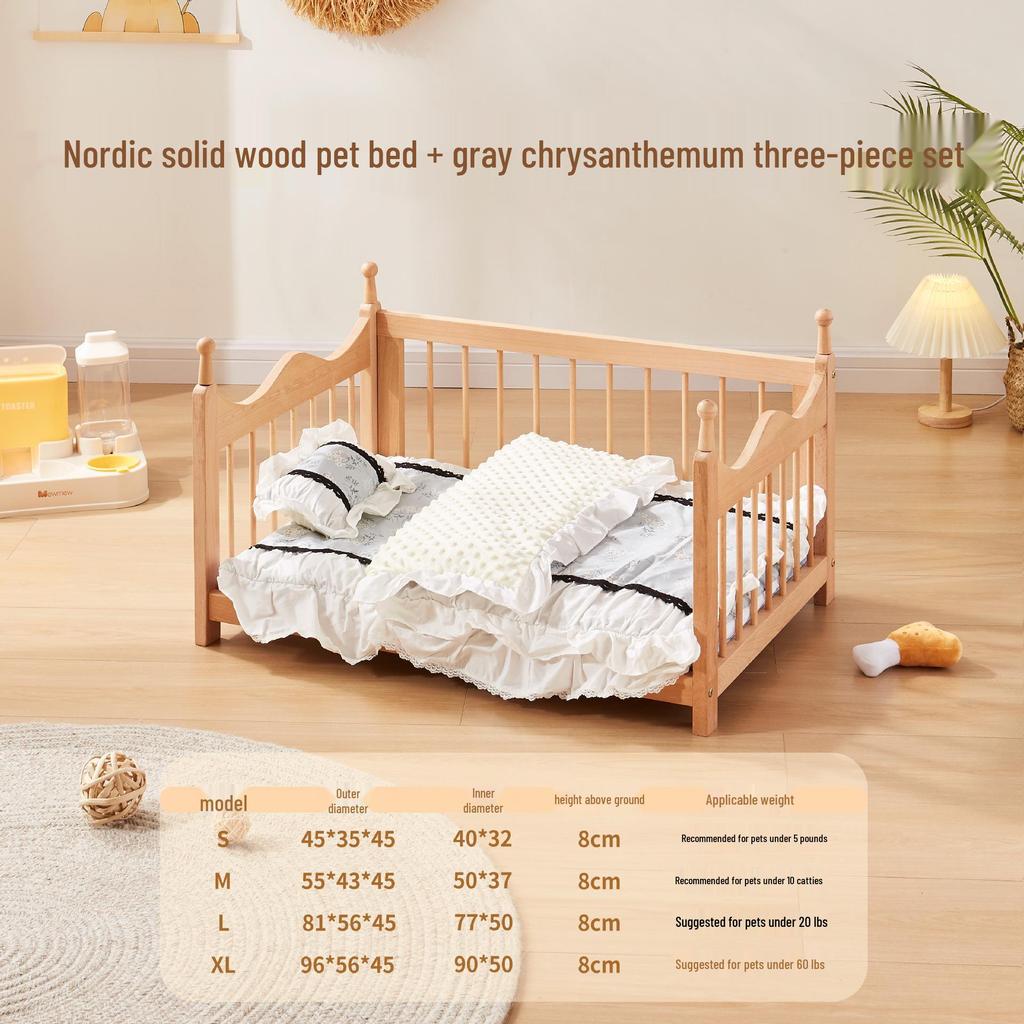 Spring Moisture-Proof Solid Wood Pet Bed - Removable, Washable Beech Playpen for Dogs and Cats