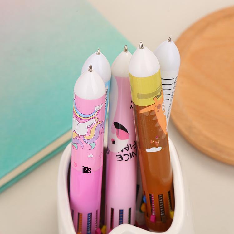 Korean Heart-Themed Ten-Color Push-Action Ballpoint Pen Rollerball Pen for Students and Doodling