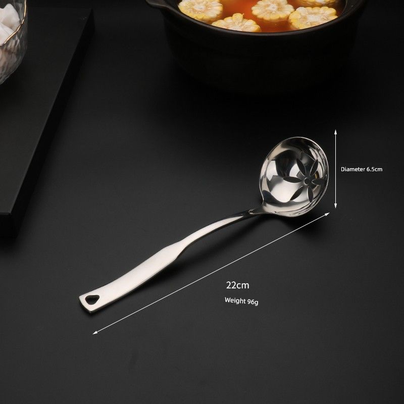 304 Stainless Steel Spoon Set for Home Use, Long Handle Hot Pot Spoon, Soup Spoon, Slotted Spoon, Large Deep and Thick 304 Spoons