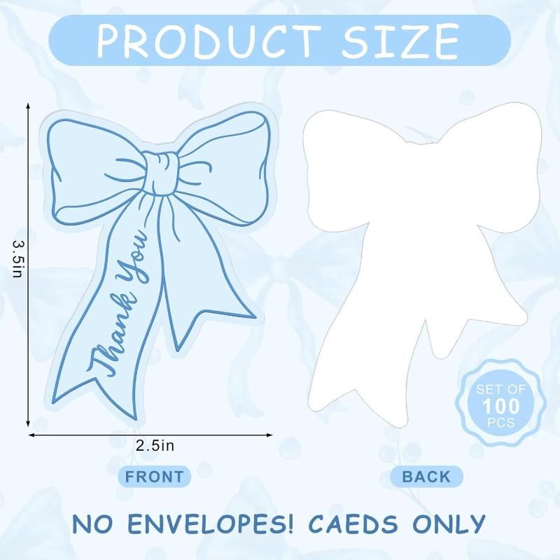 50Pcs Bow Diy Handwritten Family Party Gift Card Child Birthday Gift Card Restaurant Business Mini Thank You Card