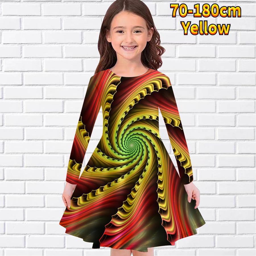 

Girl Casual Creative Camouflage Vortex Print Round Neck Long Sleeve Dress Kid Princess Dress