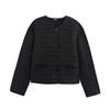Womens Winter Plaid Cotton-Padded Coat Loose Fit Round Neck Long Sleeve Single Breasted Outerwear