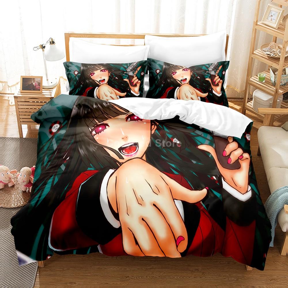 Kakegurui Sengetøy Sett For Jente Anime 3d Dynetrekk Sett Dyne Sengetøy Twin Queen King Enkelt Størrelse Gutter Barn Gave Tegneserie