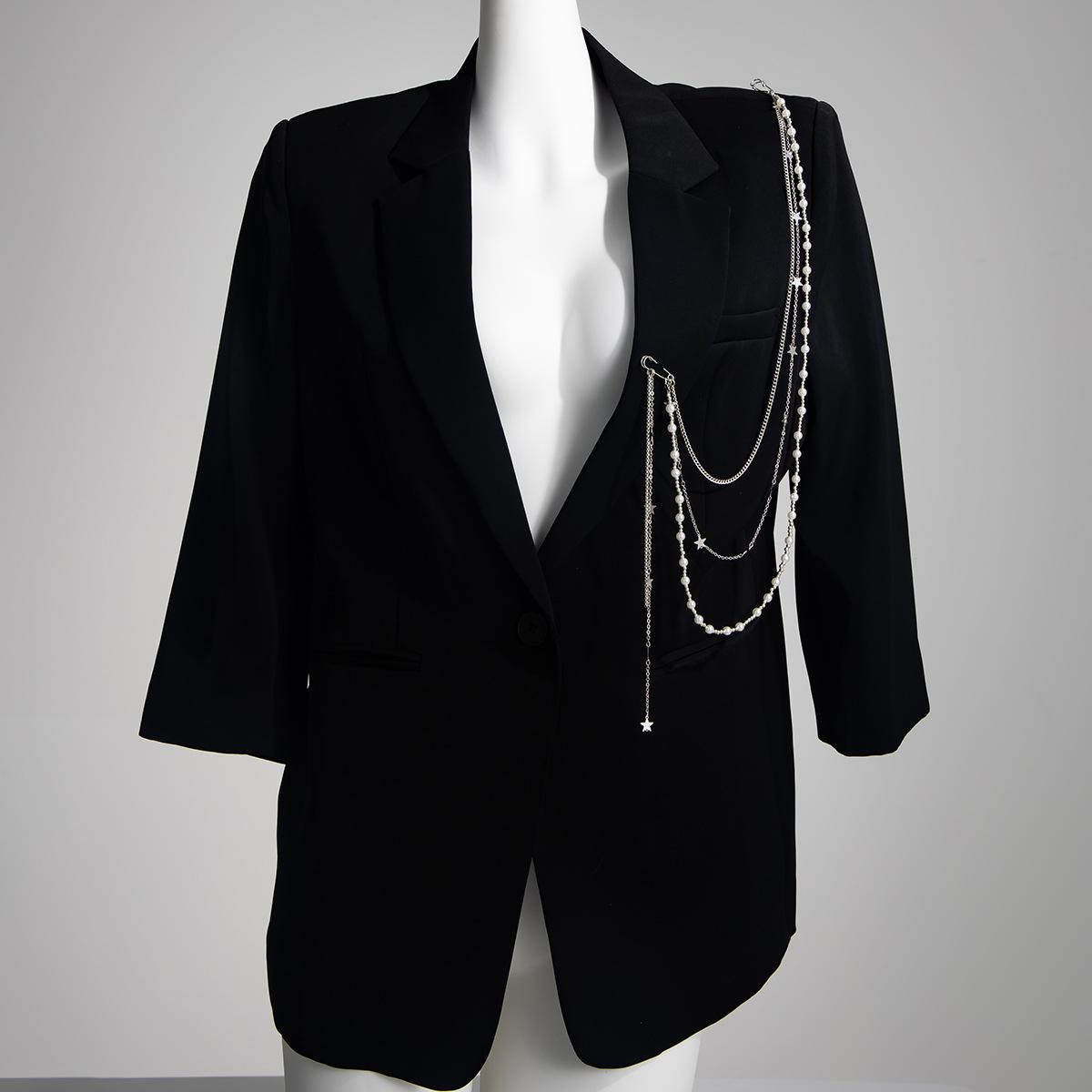 

INS Creative Imitation Pearl Tassel Brooch Clothing Chain Fashion Star Pendant Hanging Chain Decoration 02 White K 0082