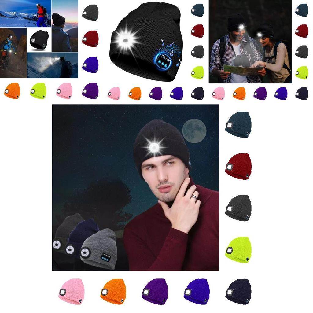Outdoor Usb Rechargeable Bluetooth Knitted Beanie Hat With Music And Light Features For Winter Comfort