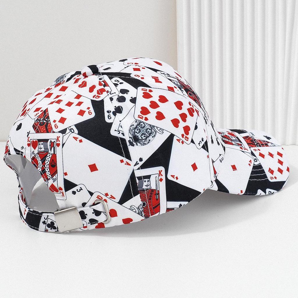 Unisex Poker Print Mesh Baseball Cap with Adjustable Back Buckle for Travel, Hiking, and Hip-Hop Styling.