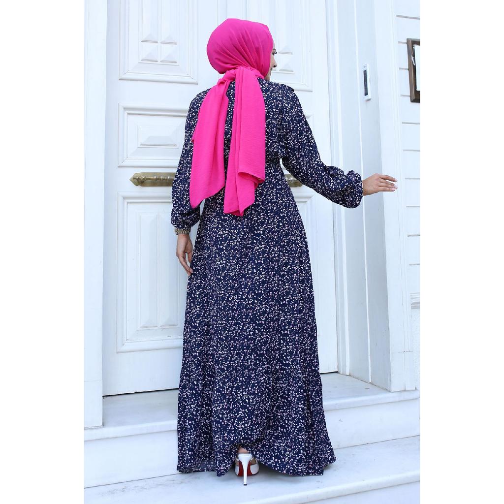 Ruffle Detailed Floral Viscose Dress Tsd240614 Black