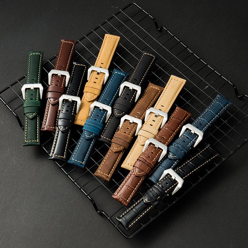 Vintage Minimalist Watch Strap - Frosted Top Grain Crazy Horse Leather, Available In 20mm, 22mm, 24mm, and 26mm.