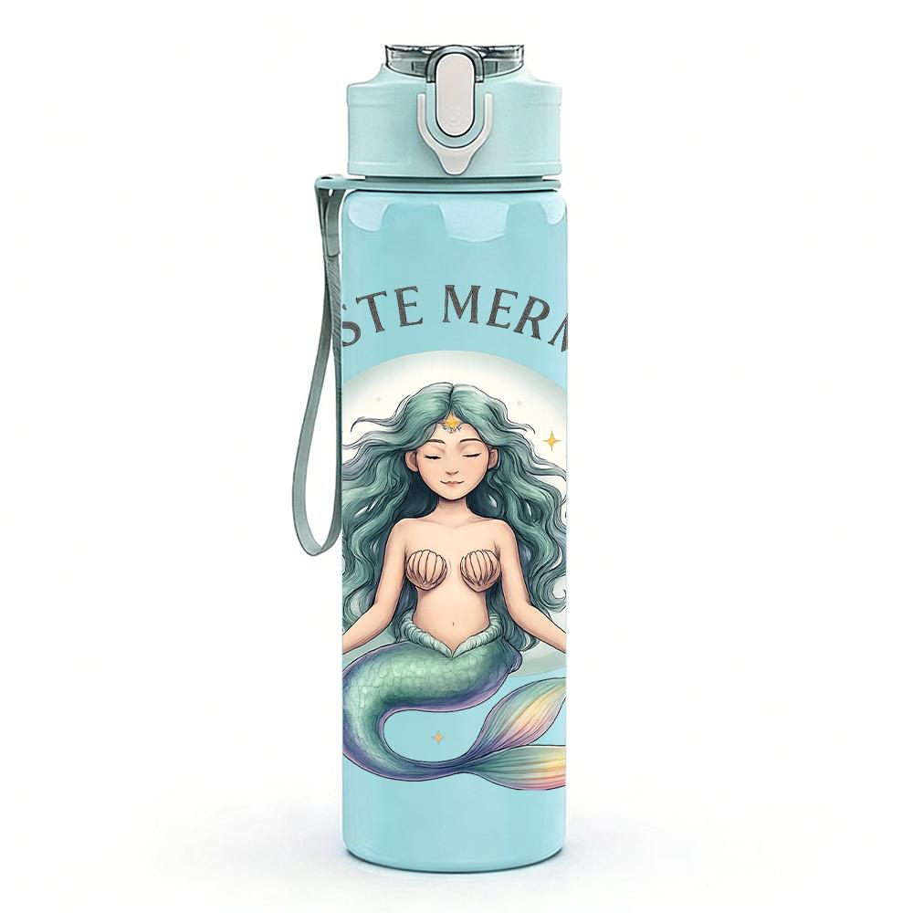 1PC Mermaid Namaste Graphic,750ml Color Plastic Sports Water Bottle,Leakproof Flip Straw Lid,Suitable for Sports Office Home Use