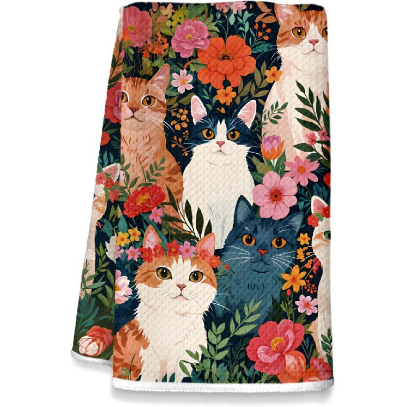 Black Cat Kitchen Dish Towels, Cat Lovers Mom Dad Lady Gifts Decorative Hand Towels for Bathroom Kitchen, Pet Lover Gifts, 16x24 Inch