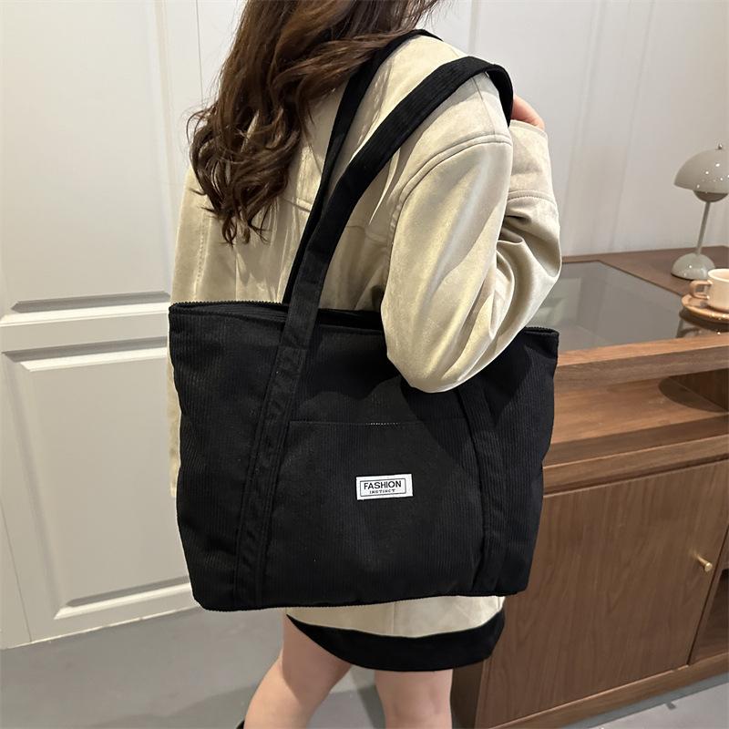 Autumn Vintage Women Corduroy Shoulder Bags Simple Solid Color Ladies Tote Bag Large Capacity Thread Design Female Handbags