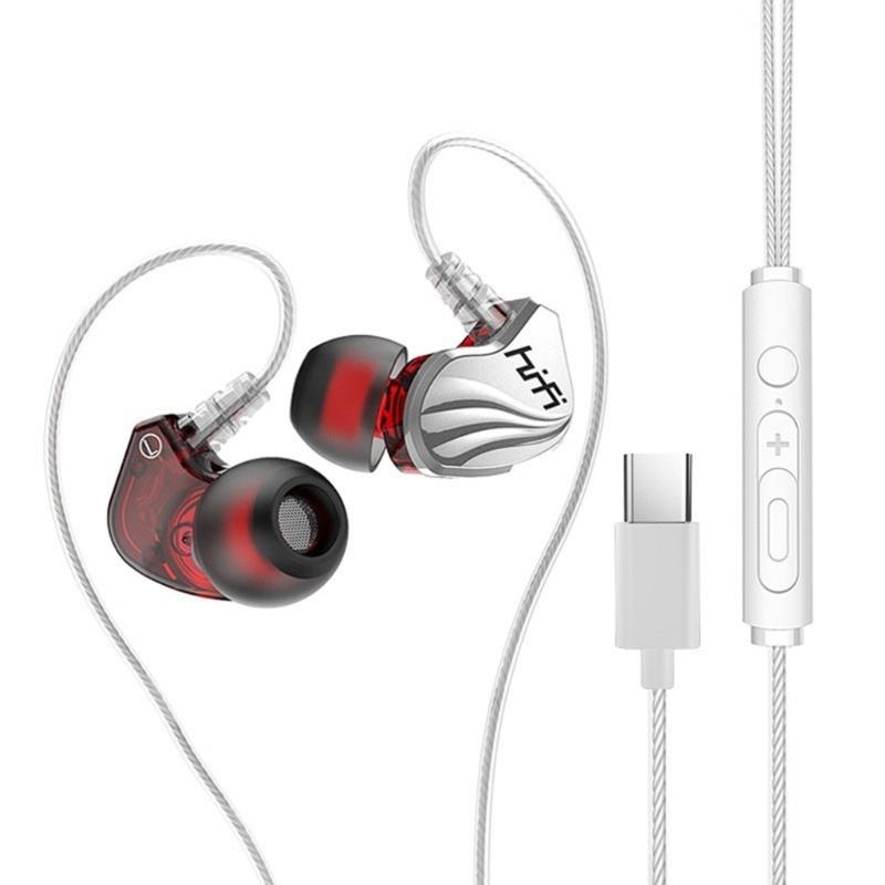 Corded In Ear Headphones With 3.5Mm / Type C Earbuds For Sports Running Gaming Bass Sound TPE Braided Cable