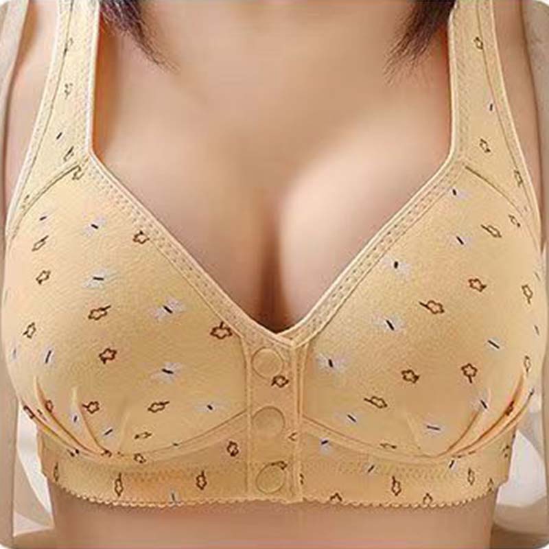 Front Buckle Middle-aged and Elderly Underwear Shaping Cup Printing Without Steel Ring Wide Shoulder Straps Large Size Ladies Tank Top Bra