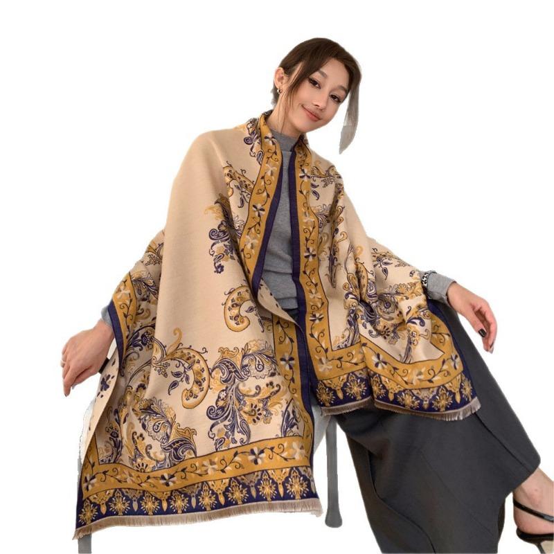 Autumn and Winter Air Conditioner Shawl New Loulan Menghua Double-sided Jacquard Scarf Women's Versatile Atmosphere Scarf