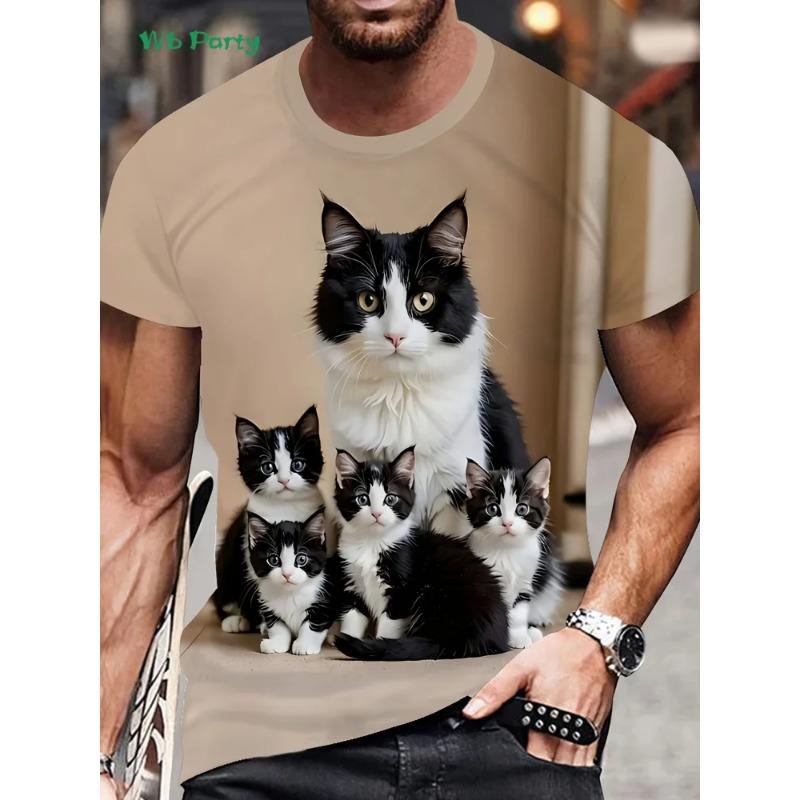 Nuova T-shirt con Stampa Gatto 3D Estate Outdoor Uomo Manica Corta Moda Girocollo Top Uomo Casual Oversize Abbigliamento Uomo