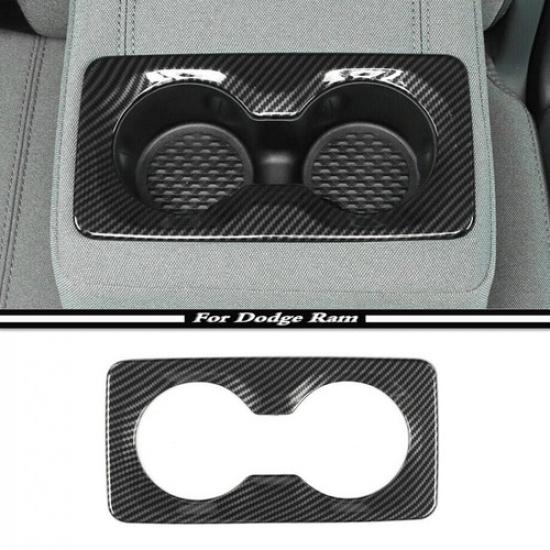 For -2024 Dodge RAM 1500 Carbon Fiber Rear Armrest Box Cup Holder Cover Trim