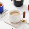 Ceramic retro coffee cup, office water cup, tea cup, wooden handle coffee cup, handmade tea coffee cup, birthday gift