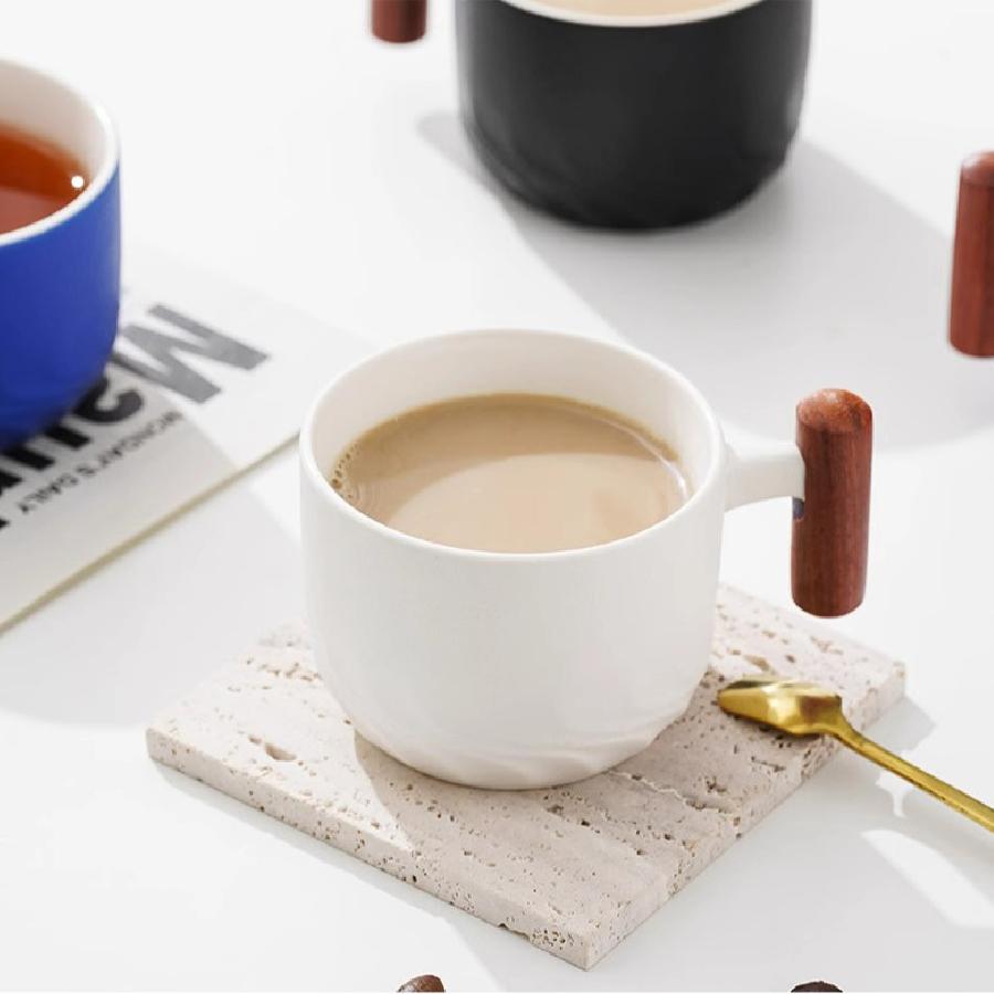 Ceramic retro coffee cup, office water cup, tea cup, wooden handle coffee cup, handmade tea coffee cup, birthday gift