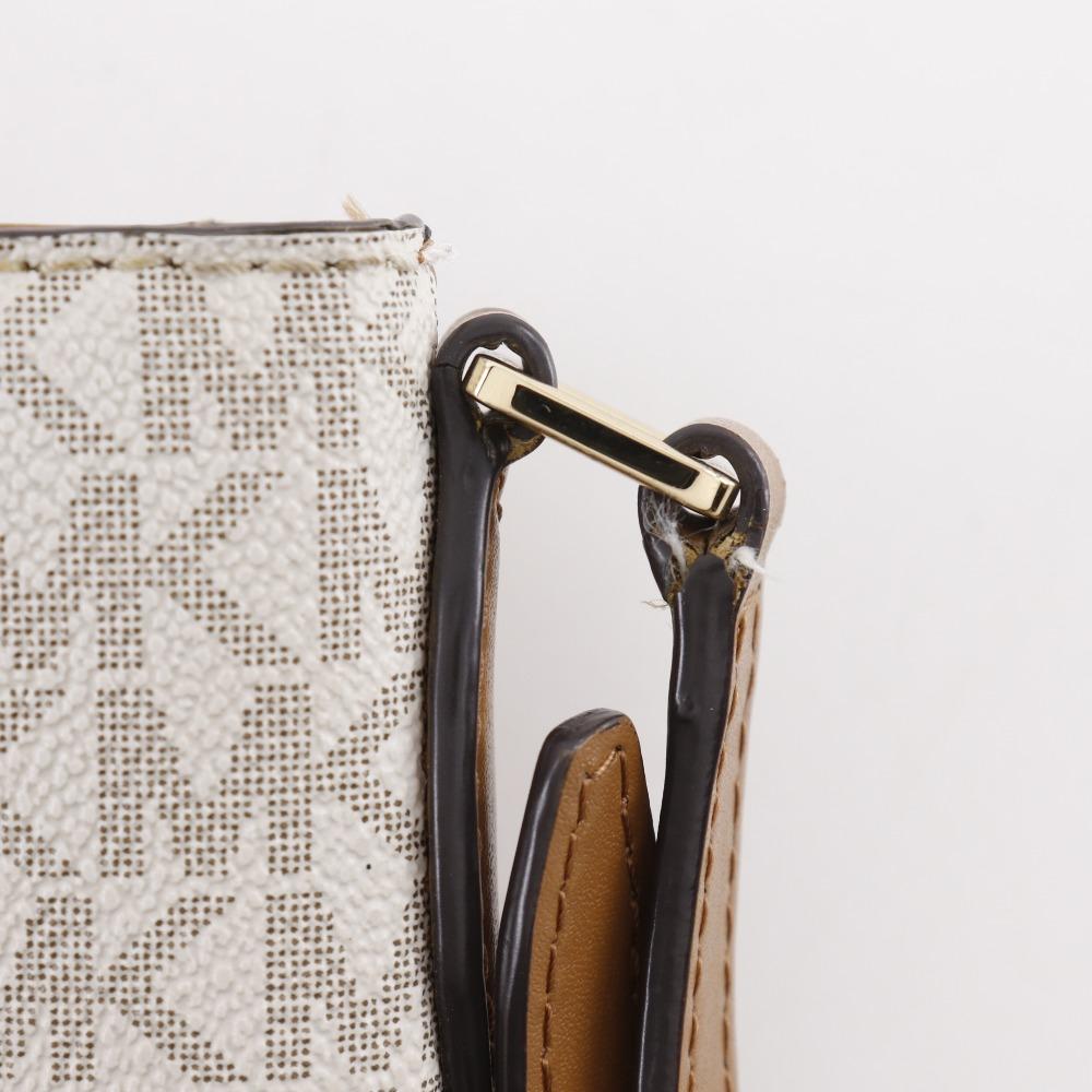 Michael Kors Connie Shoulder Bag Signature White/Brown PVC Women Used