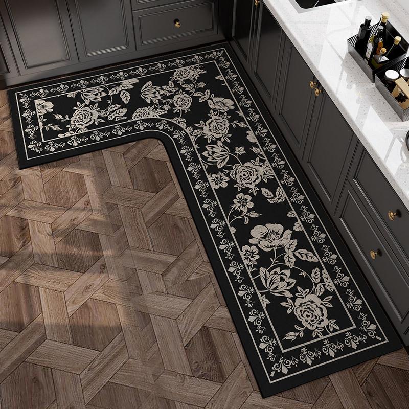 French Medieval Style Kitchen Floor Mat Non-slip and Oil-proof, Scrubbable Leave-in Special Foot Mat L-shaped Whole Floor with Diatom Mud Carpet