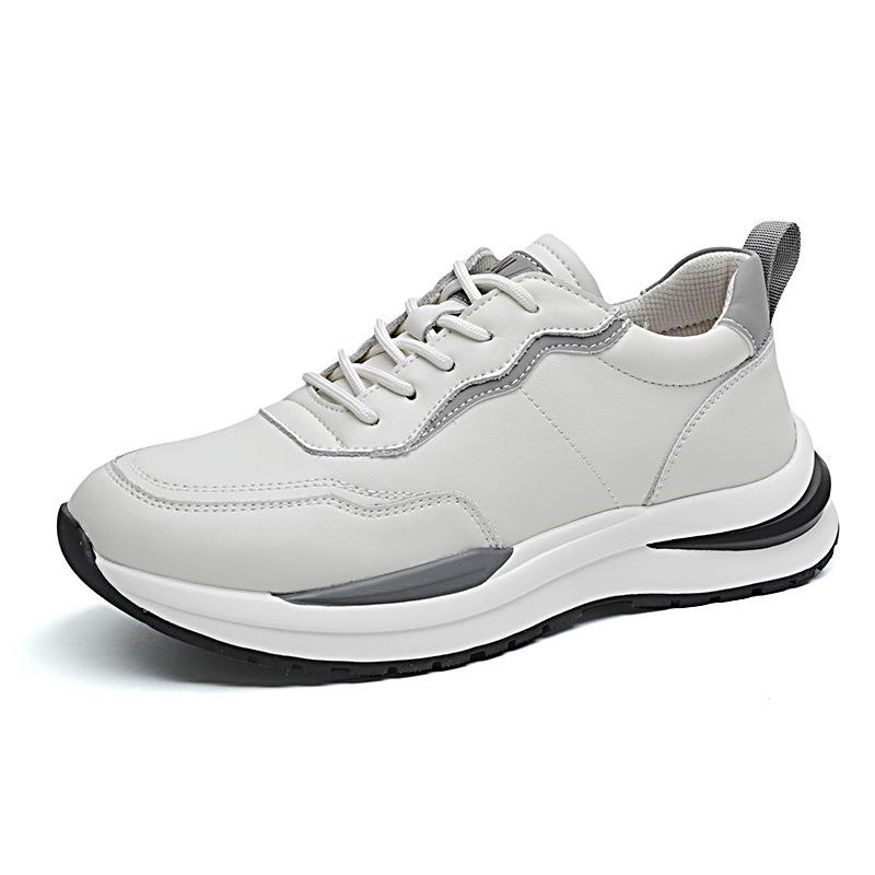 Men s White Genuine Leather Skate and Casual Lace-up Breathable Shoes 39