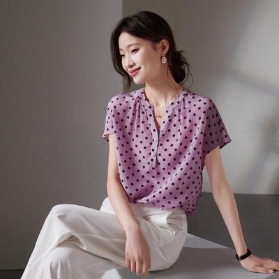 SOFSIL French Retro Polka Dot Silk V-Neck Blouse
