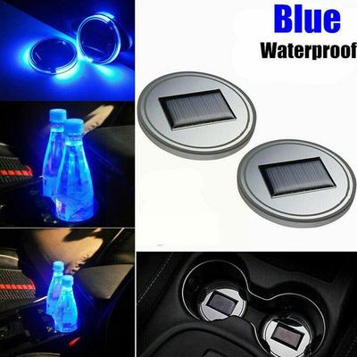 2X Auto Led Car Cup Holder Bottom Pad LED Hub Lamp Cover Trim Atmosphere Lamp Welcome Light Anti-slip Mat Colorful Light Coaster
