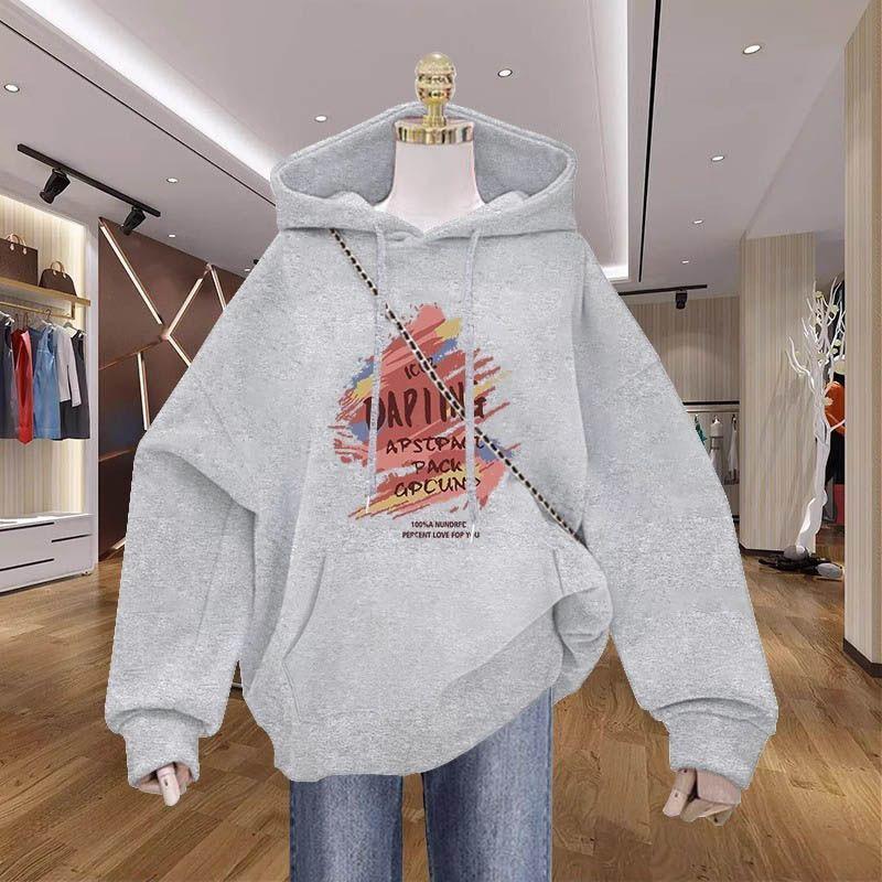 

Dopamine Fun Letter Print Hooded Sweatshirt for Women Autumn Winter New Plus Velvet Thickened Chic Coat Clothes L сірий колір