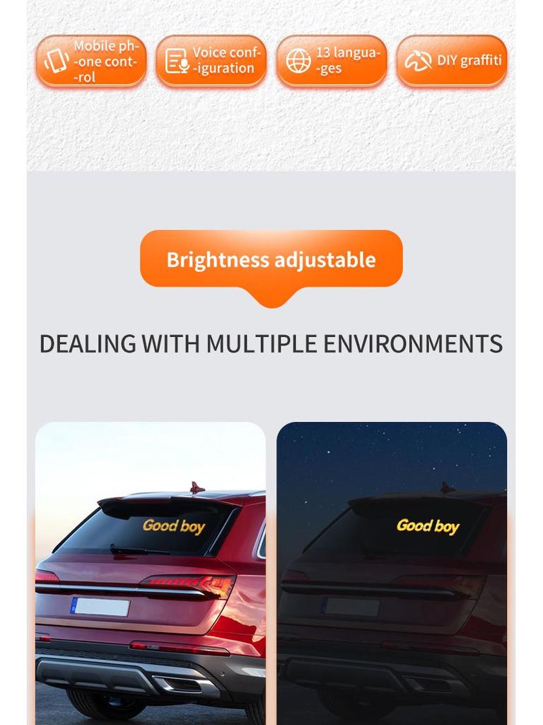 HD Flexible LED Car Smart Sticker: Full-Color Bluetooth App-Controlled Expression Screen for Rear Window, Waterproof and Soft.