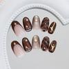 Bright gold-brown shining diamond French cat cat eye temperament white European and American style removable manicure 30 pieces