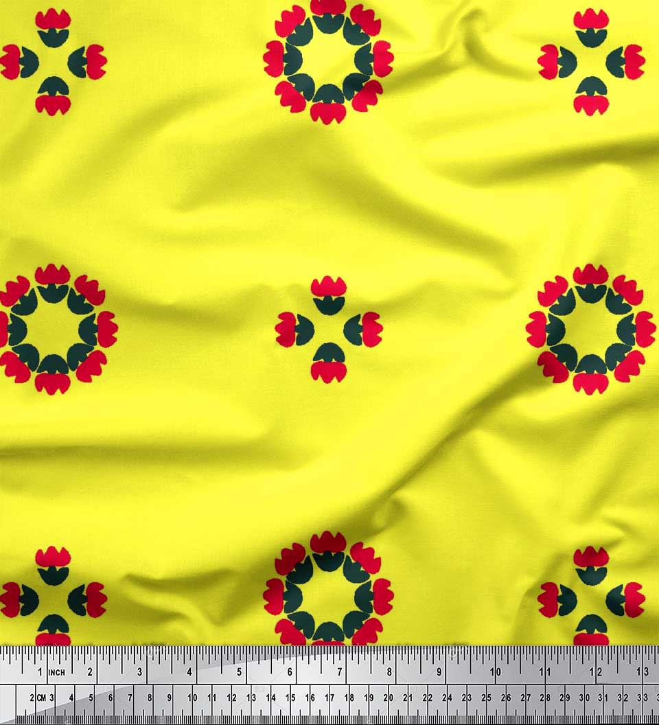 

Тканина Soimoi Japan Crepe Satin Художня тканина з квітковим принтом 1 метр 42 дюйма 42 Inch Wide - Poly Crepe жовтий