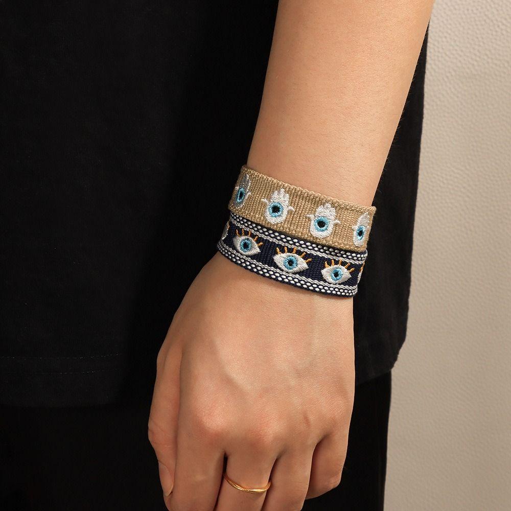 Embroidered Woven Charm Bracelets Stackable Wrap Blue Eyes Bracelet  Women Girls