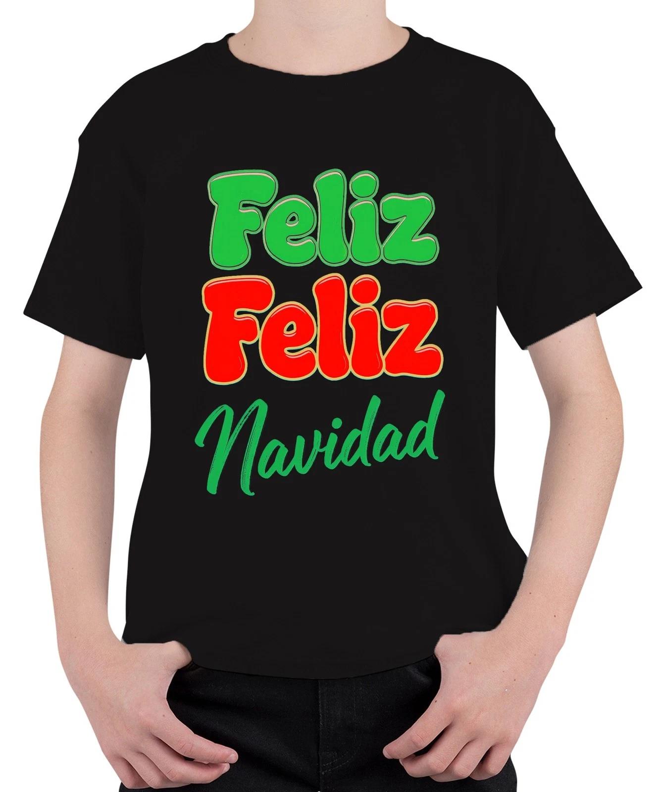 Feliz Feliz Navidad Spanish Christmas Greeting Retro Colourful Funny Unisex Kids T-- L