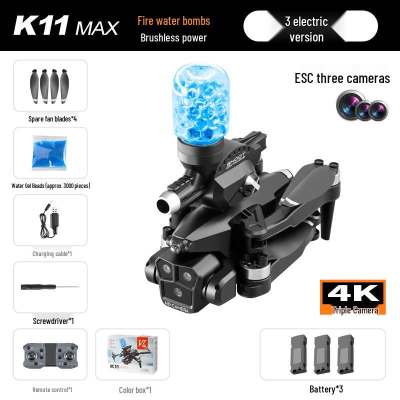 K11Max Drone: Brushless Motor Quadcopter with Triple Cameras, Water Bomb Launch, Remote Control