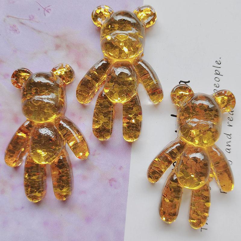 34*51mm Bear Cabochon Glitter Resin Charms DIY Fashion Cell Phone Case Decorative Accessories