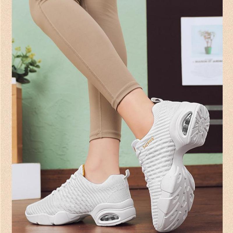 Women's Dance Shoes White Sports Dance Shoes Soft Soled Mesh Jazz Shoes
