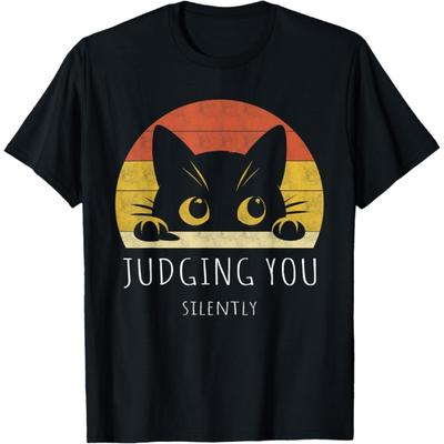 LMwanfang Funny Black Cat Judging You Silently Sarcastic Cat T-Shirt T-Shirt